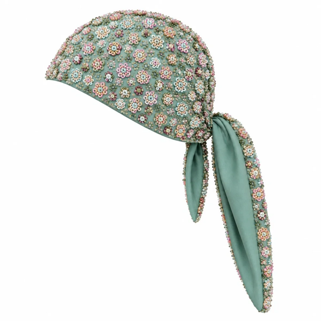 Green Crystal Flower Detailed Headscarf