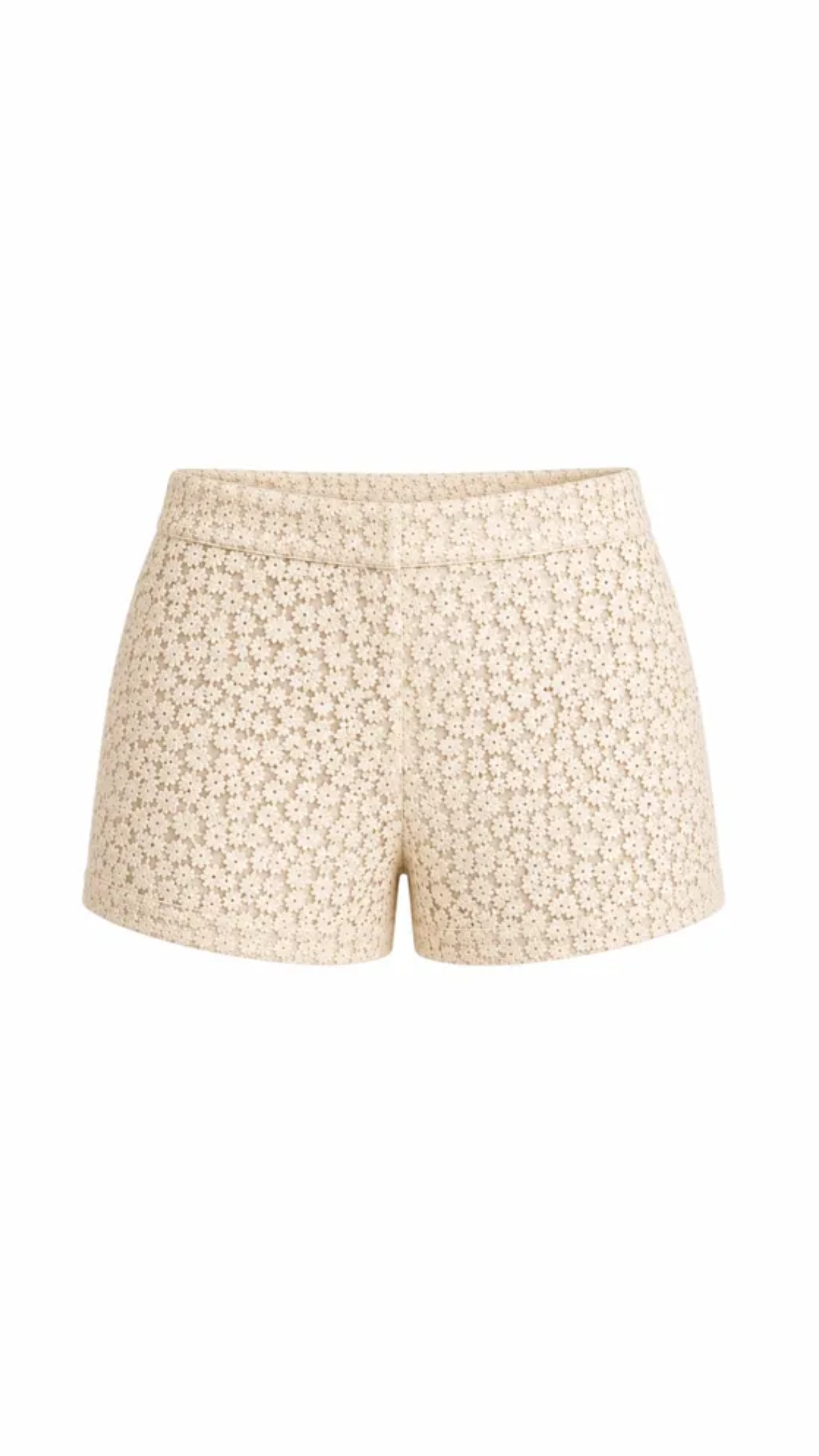 Cream Embroidered Flower Detailed Shorts