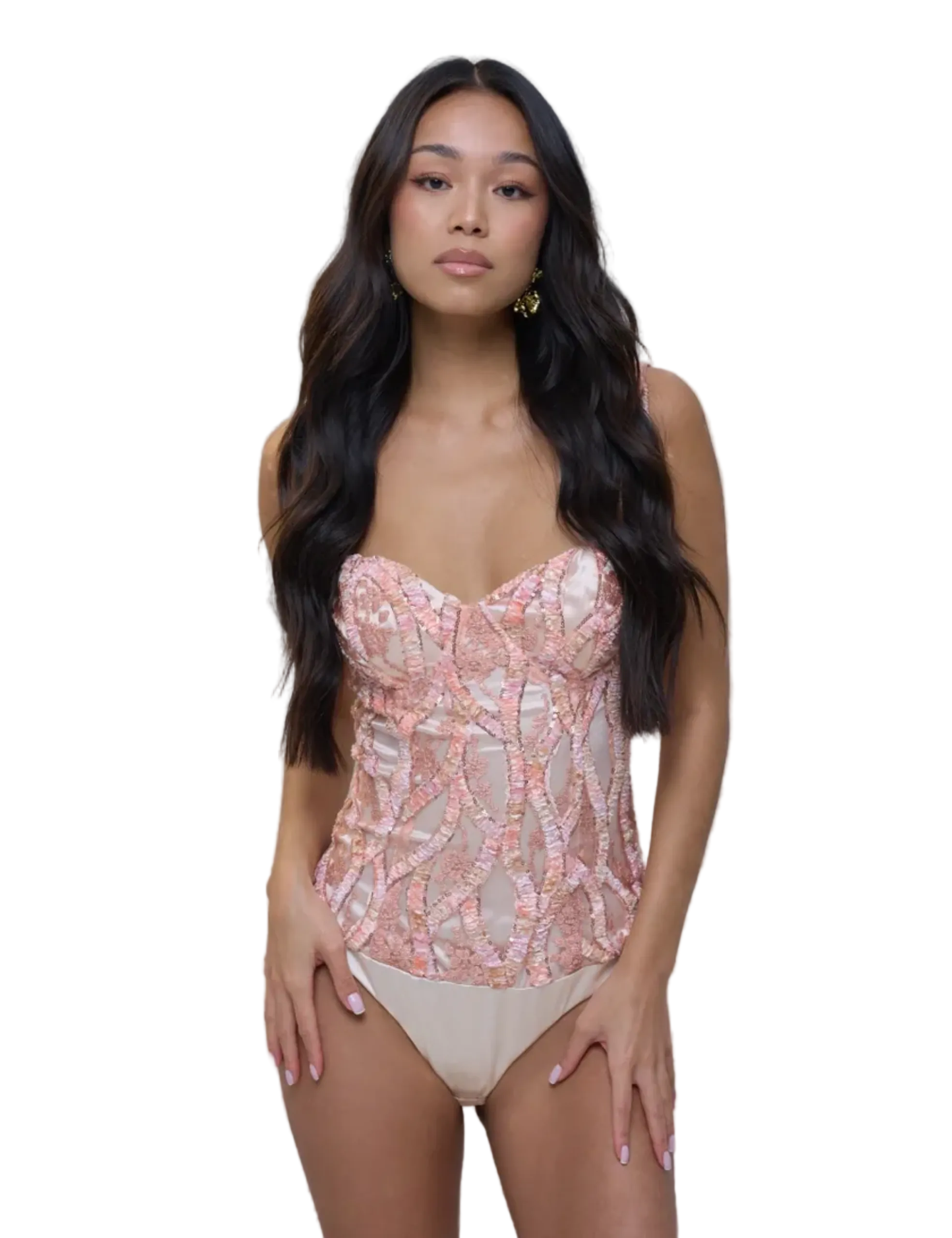 Rose Gold Velvet and Embroidered Bodysuit