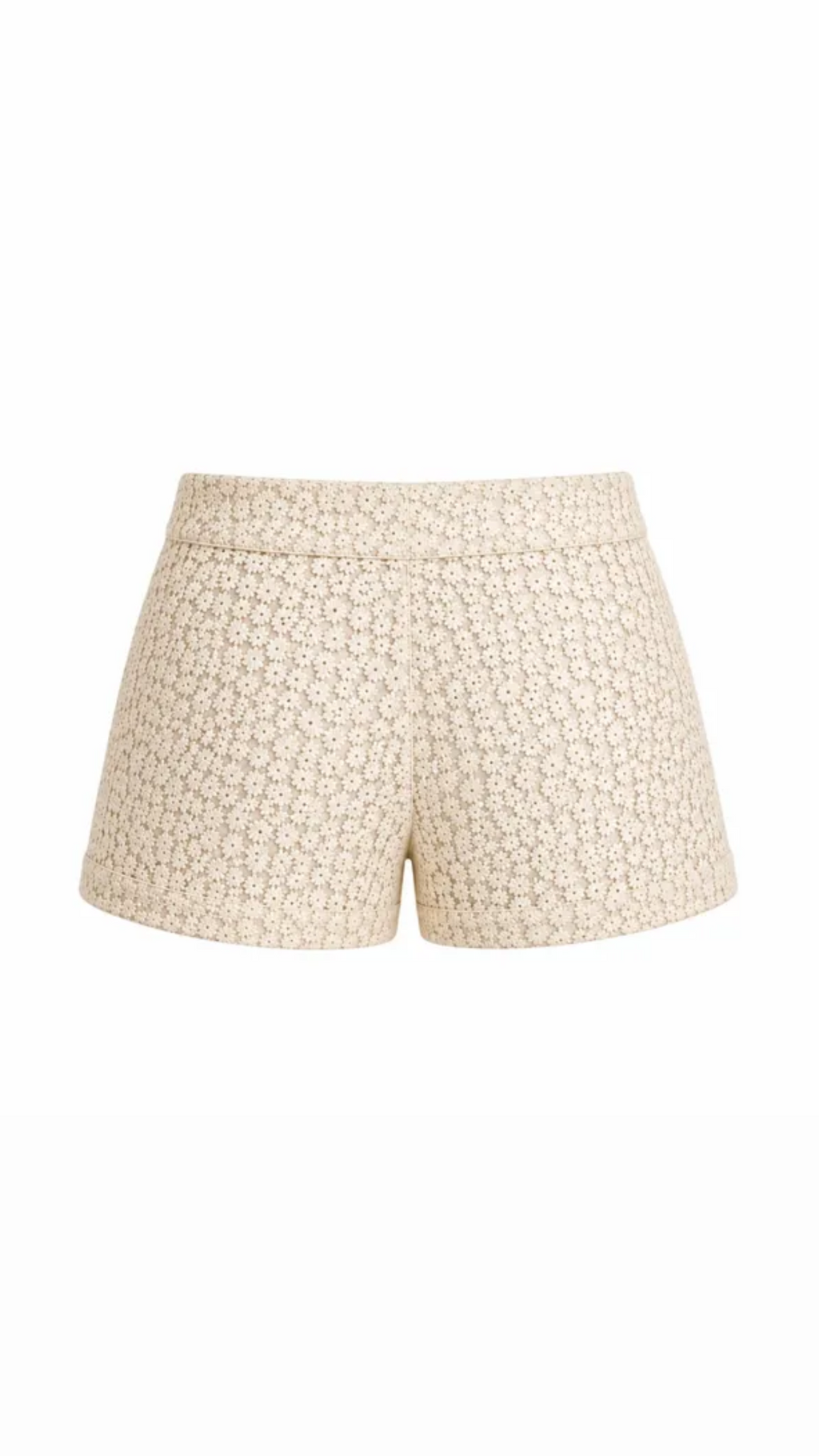 Cream Embroidered Flower Detailed Shorts