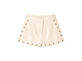 Cream Leatherette Studded Shorts