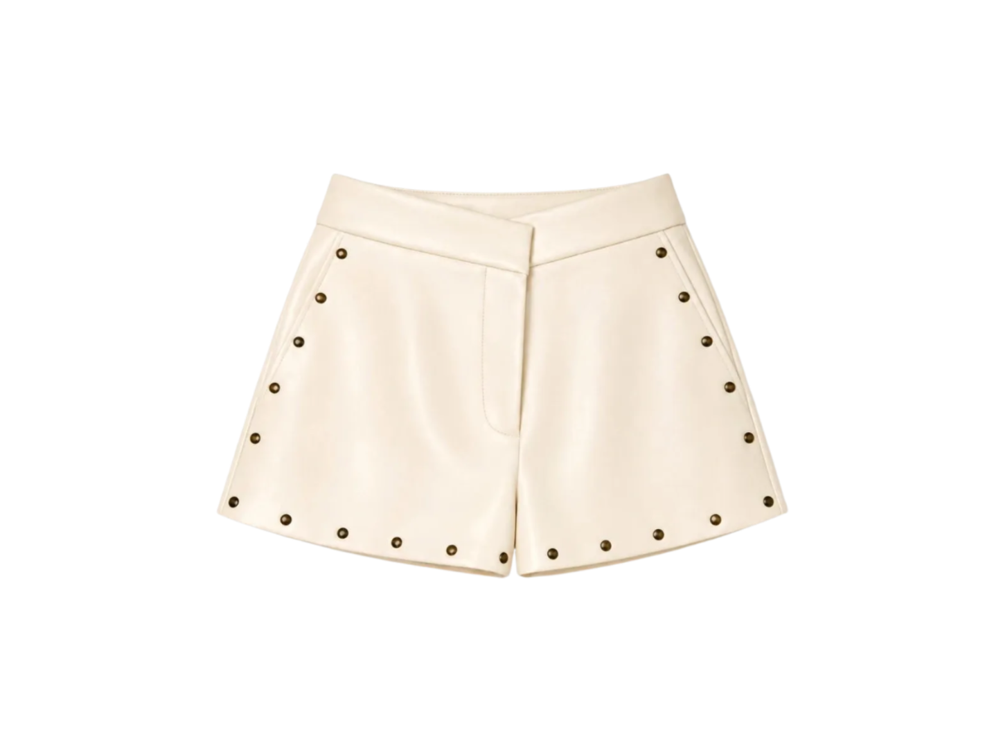 Cream Leatherette Studded Shorts