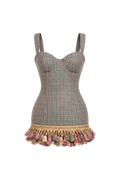 Green Tweed and Tassel Mini Dress