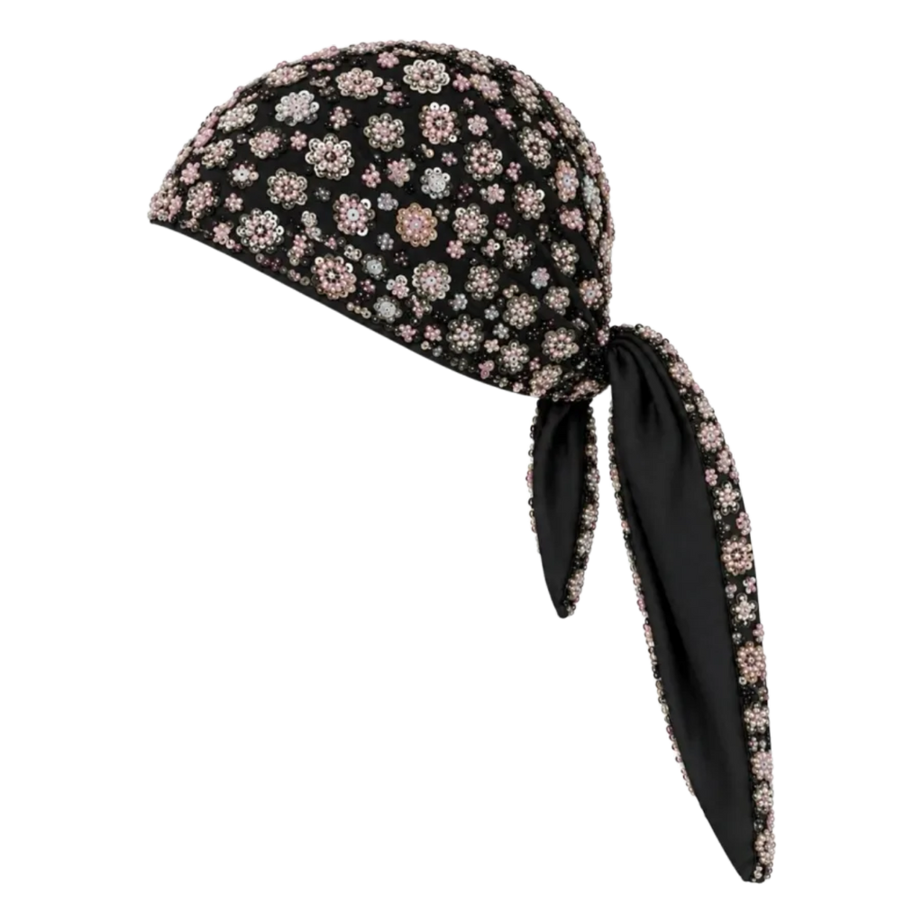 Black Crystal Flower Detailed Headscarf