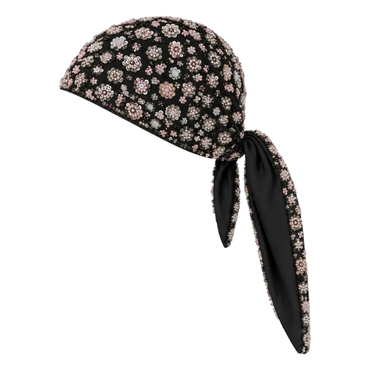 Black Crystal Flower Detailed Headscarf