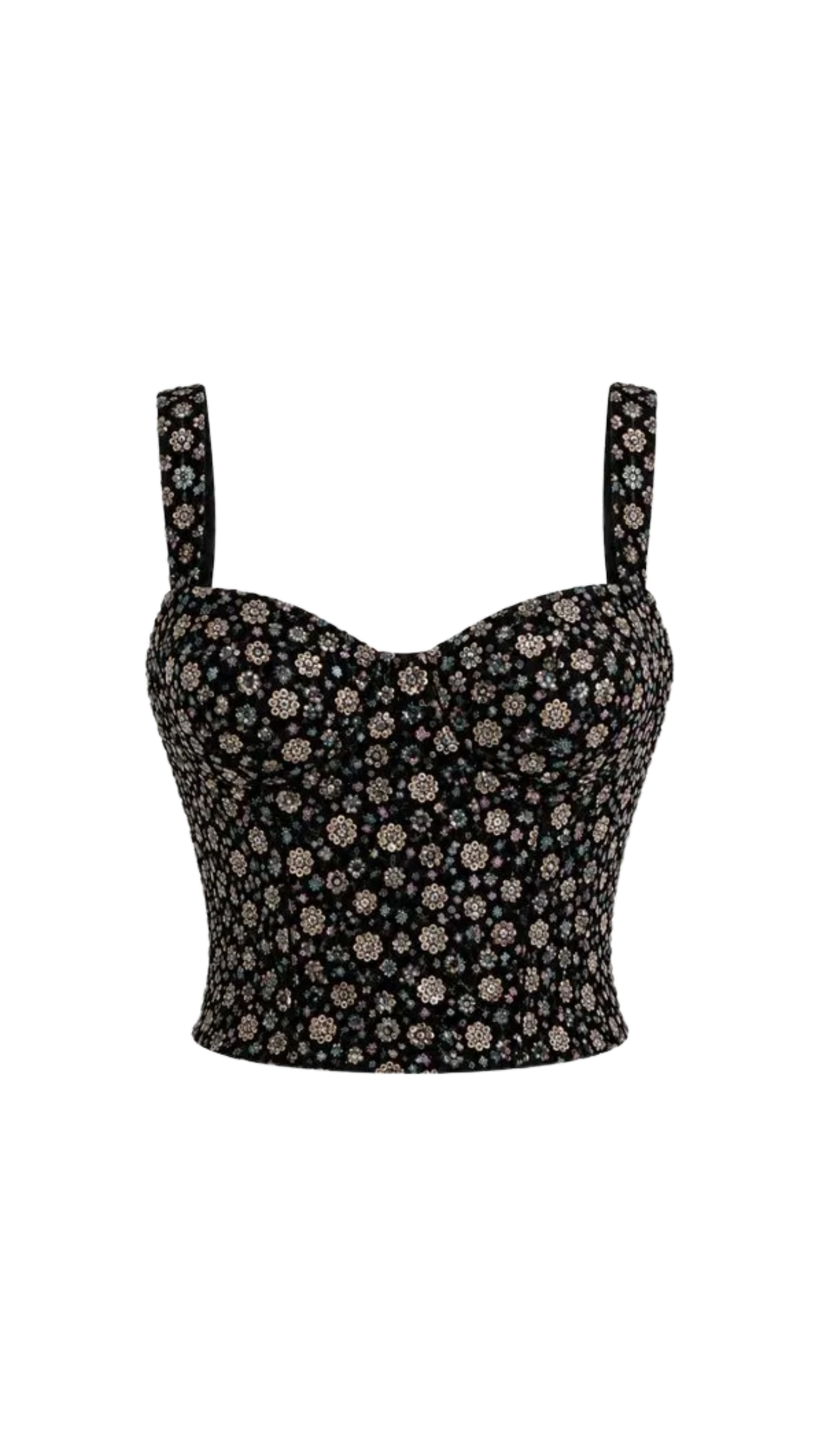 Black Flower Detailed Crystal Corset