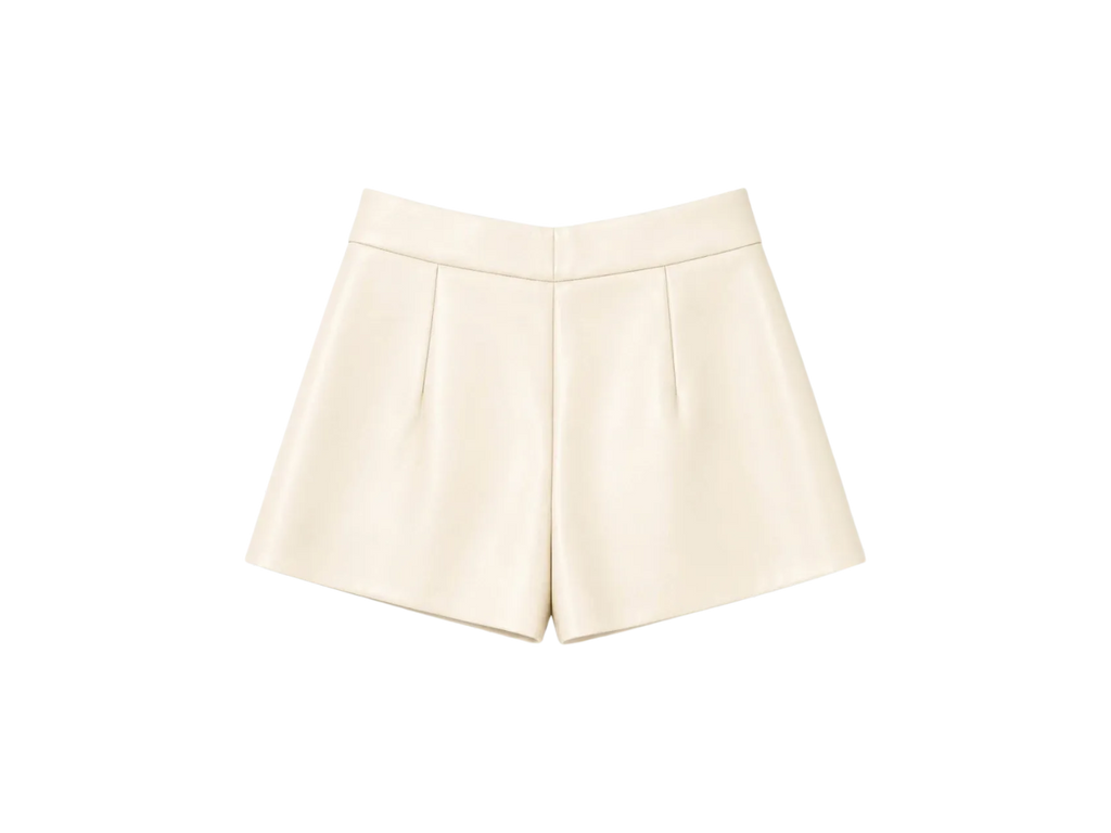 Cream Leatherette Studded Shorts