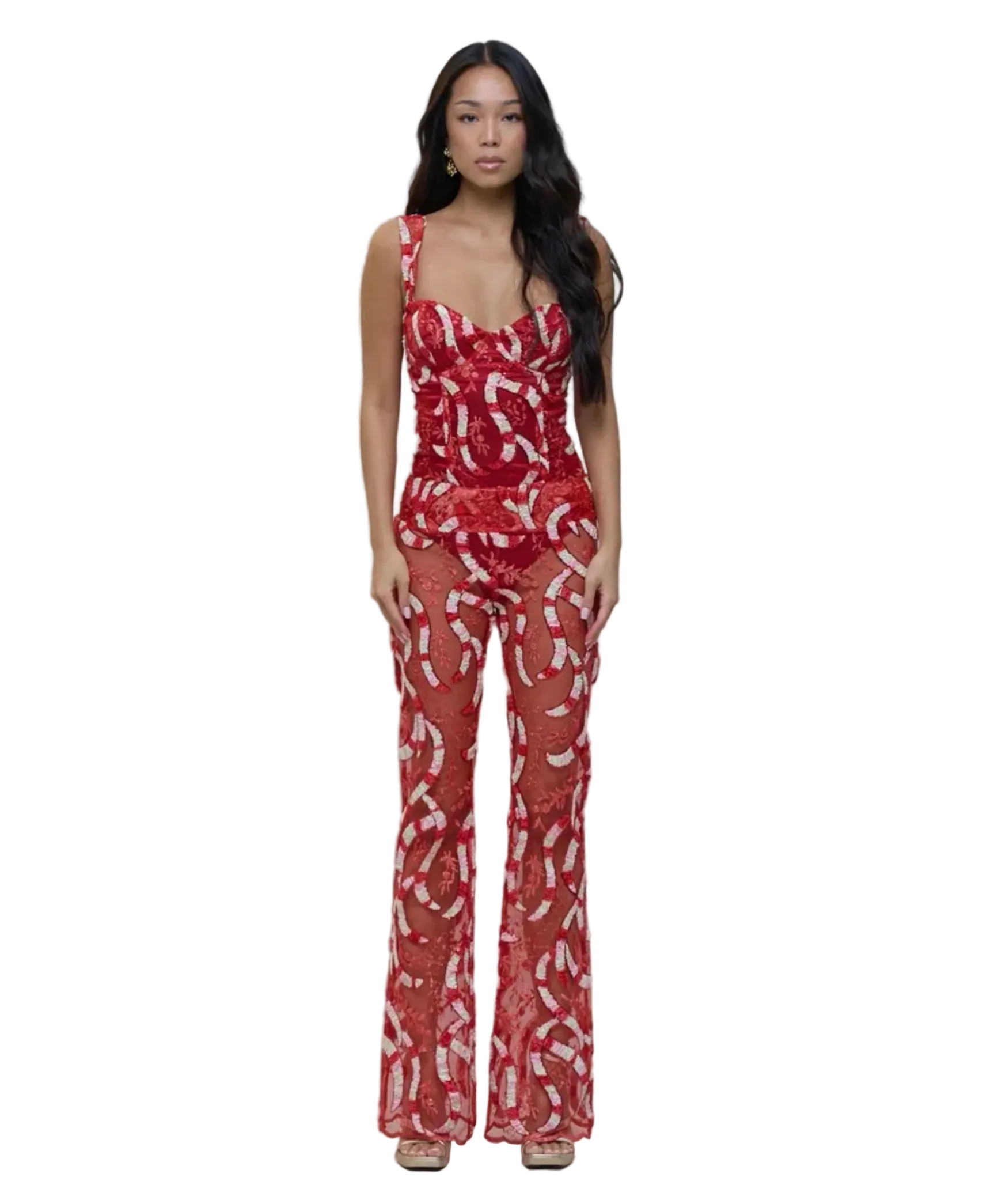Red Velvet and Embroidered Trousers